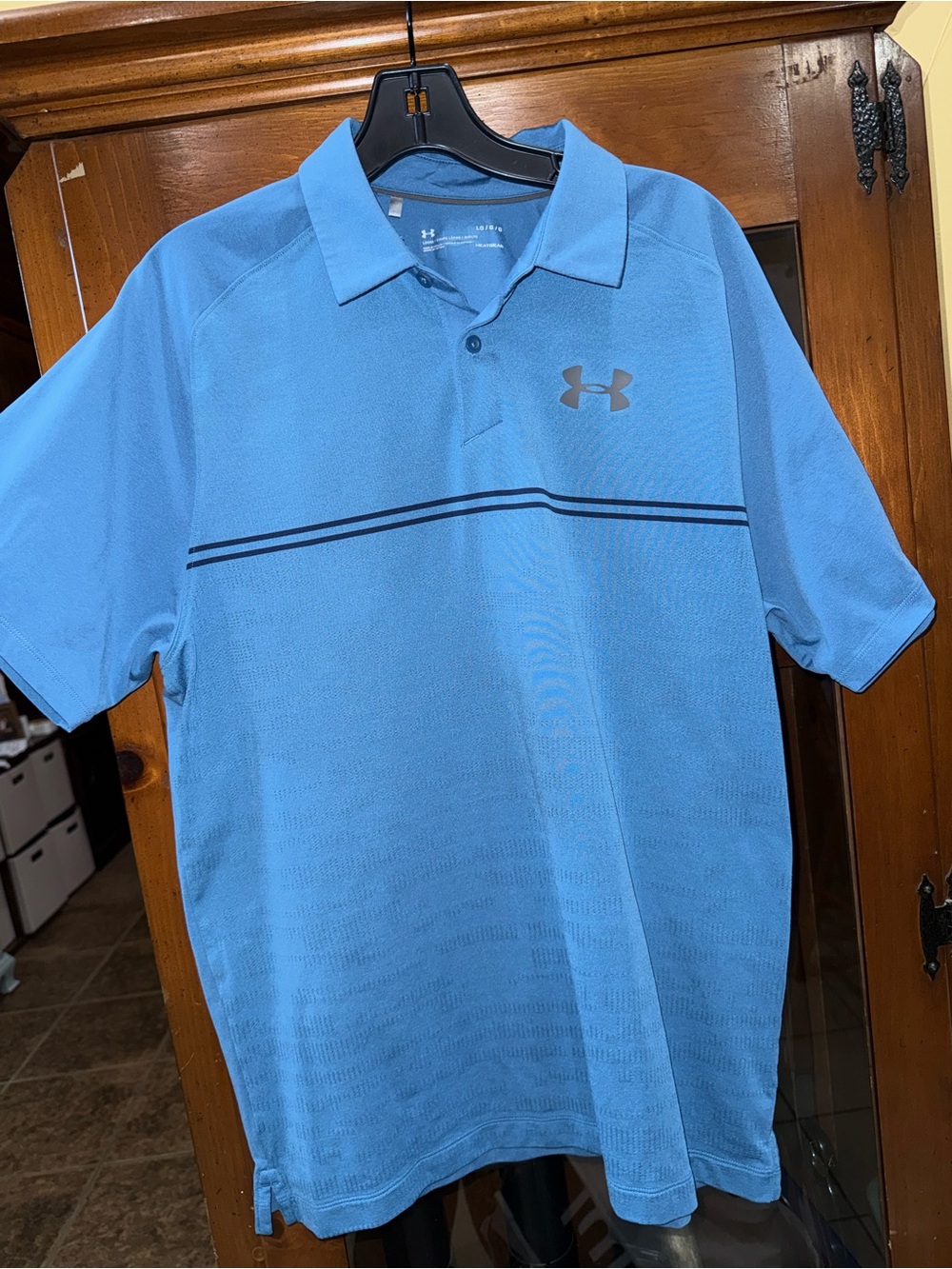 Under Armour Light Blue Men's Polo with Navy Stripe